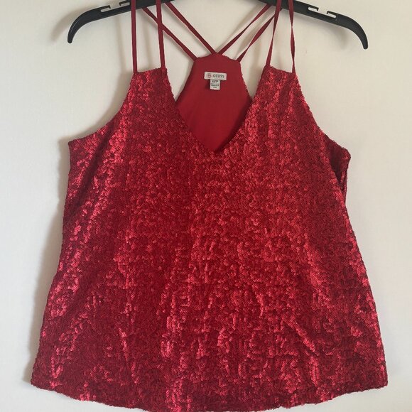Red Sequin Cami top from GUESS w/spaghetti strap - Picture 1 of 4